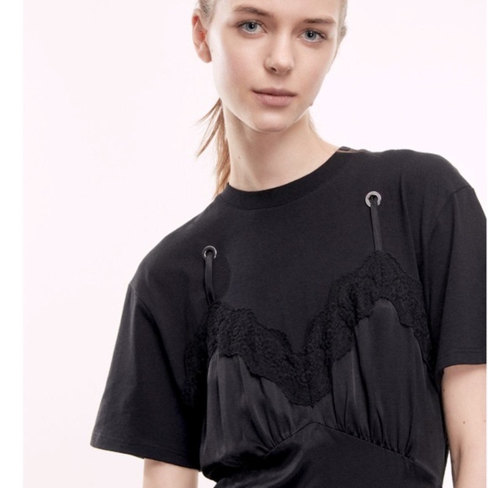 The Kooples Long Black Babydoll T-Shirt Dress